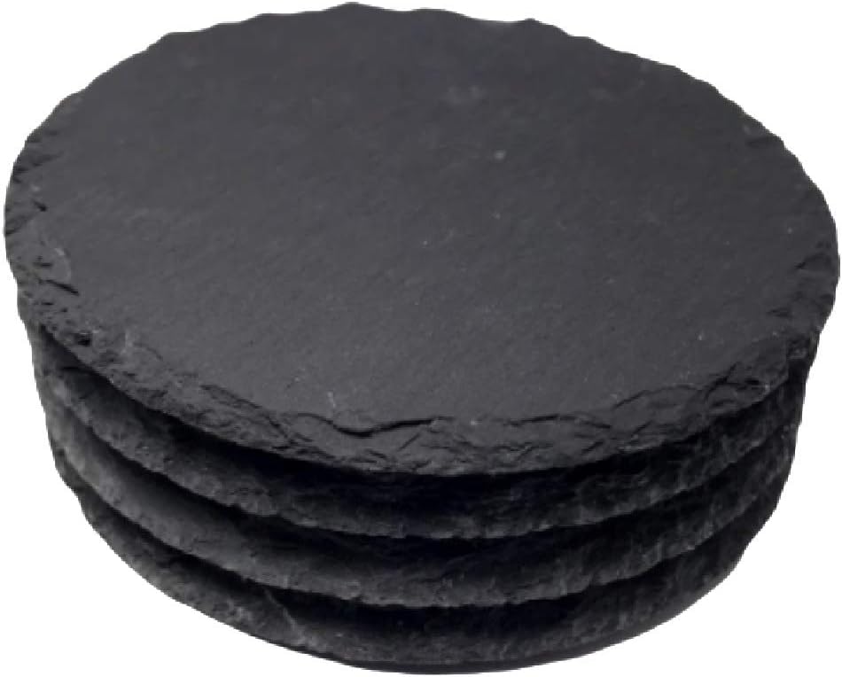 Nitaar Set of 4 Natural Slate Round Drink Coasters - Ideal for Tea Coffee Mugs, Glasses, Cups
