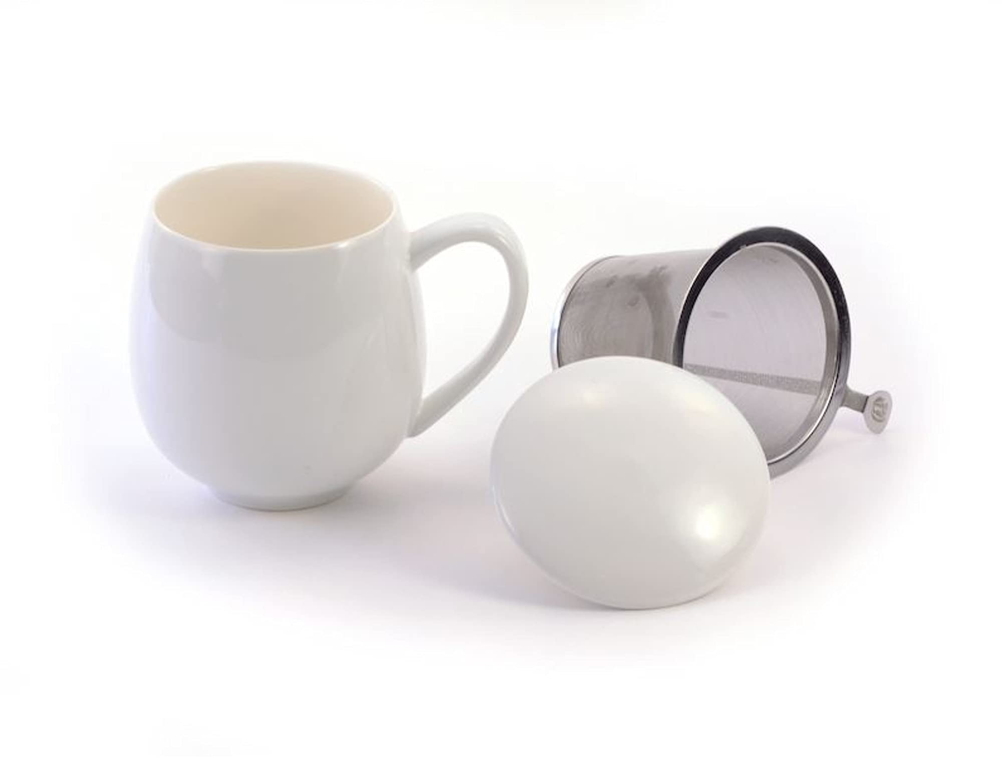 McEntee’s Tea Mug with Lid and Stainless Steel Infuser [350ml] (White) – Tea Set for One - for Office and Home Use - McEntee’s Tea’s it’s Like a “Hug in a Mug”