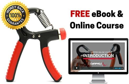 Hand Grip Strengthener With Adjustable Resistance Range 22 to 88lbs - Includes FREE Online Course and BONUS eBook - Best Gripper For Improving Hand, Wrist and Arm Strength