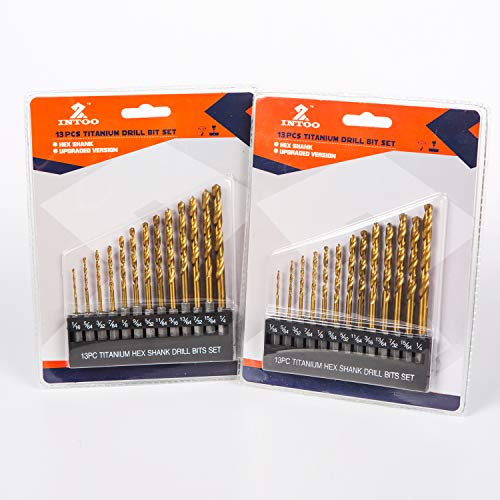 INTOO Hex Drill Bit Set 13 Piece 1/16"-1/4" Quick Change titanium Impact Drill Bit set HSS For metal,Wood,Plastic