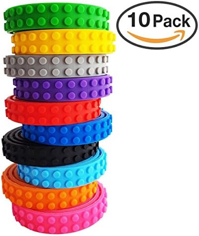 Building Block Tape - Lego Tape Roll with Reusable Self Adhesive Strips for Lego Toys (10 Rolls/1M each), Silicone Multicolor, Perfect Toy Gift - Great for Kids of All Age