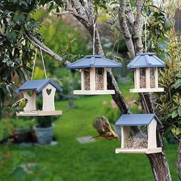 4 Piece Set Homes Garden Bird Feeder For Outside Outdoor Wooden