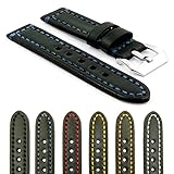 StrapsCo Vintage Thick Leather Watch Band with Heavy Duty Stitching