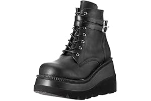 BORAMAX Women Platform Chunky Ankle Boots - Round Toe Zipper Fashion Wedges High Heels Lace Up Thick Sole Goth Booties Shoes