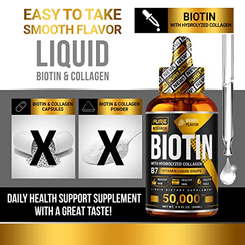 PURE RESEARCH Liquid Biotin & Collagen Hair Growth Drops 50,000mcg