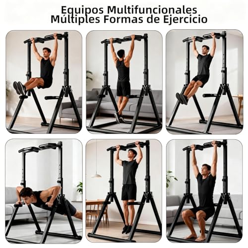 GOHOMKIC Barra de Dominadas Plegable Equipo de Entrenamiento Multifuncional | Estación de Barra de Inmersión de Gimnasio en Casa para Pull Ups, Dips, Barra Fija, Altura Ajustable