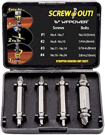 WFPOWER 4 Pcs Pack Damaged Screw & Bolt Extractor Tool Set Screw Bolt Remover Speed Out Multi Size, H.S.S.4341#