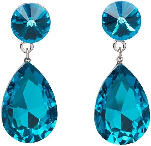 Dramatic Tear Drop Swarovski Carribean Blue Crystal Element Earrings