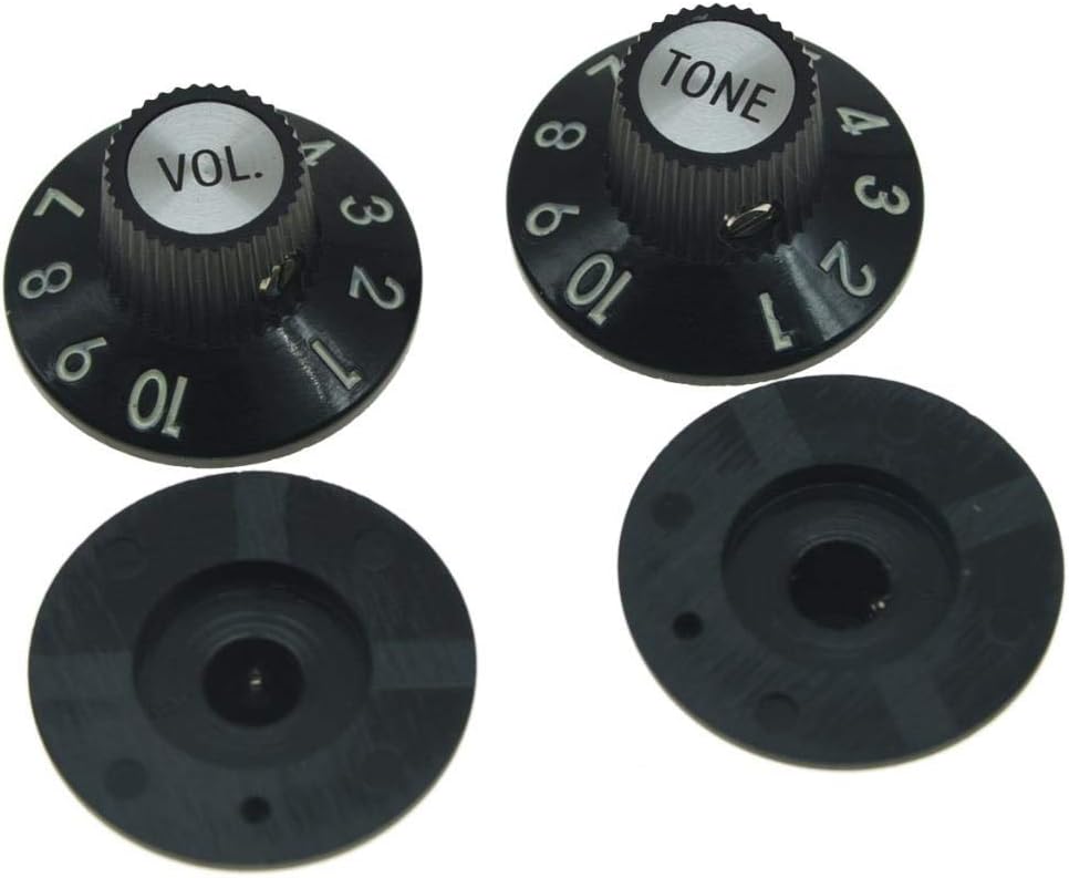KAISH Set of 4 Witch Hat Knobs with Set Screw 1/4" Guitar Bass Knobs 2 Volume 2 Tone for 72 Telecaster Custom/Jazzmaster/Guitar Amplifiers Black with Silver Cap - Image 5