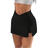 SOLY HUX Women's Mini Skirt Split Hem Bodycon Casual Going Out Skirts with Shorts Underneath