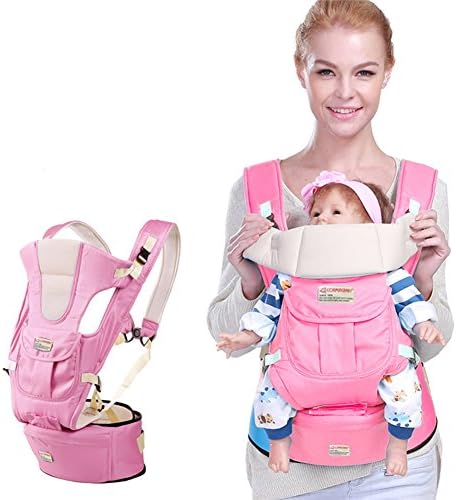 Baby Carrier Backpack, URVOGUE Breathable Baby Hip Seat Carrier 6 Carry Ways with Detachable Seat and Head Support and Structured Bucket for Baby (Pink)