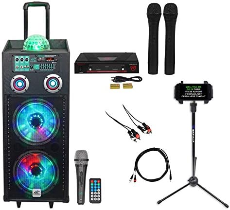 NYC Acoustics 10" Karaoke Machine/System+(2) Mics+Tablet Stand 4 ipad/iphone/TV
