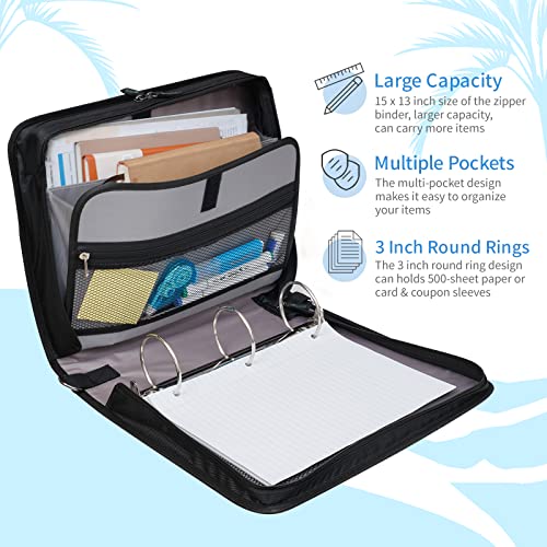 Kinbashi 3Inch Car Zipper Binder, Round Ring Binder with Expanding