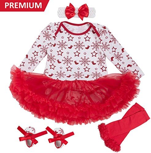 Baby Girls Christmas Tutu Romper Dress Headband 4PCS Party Outfits Set (XL, Snowflakes)