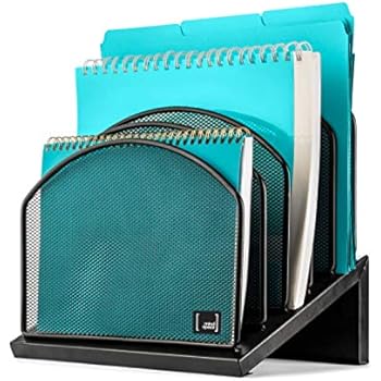 Inclined File Organizer by Mindspace, 5 Section Office Desktop Document Sorter | Desk File Holder | The Mesh Collection, Black