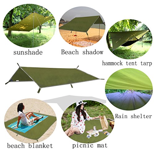 [- Camping Tarpaulin, ARAER 3 Meter x 3 Meter Military Tent Tarp Waterproof Rain Fly Portable Light