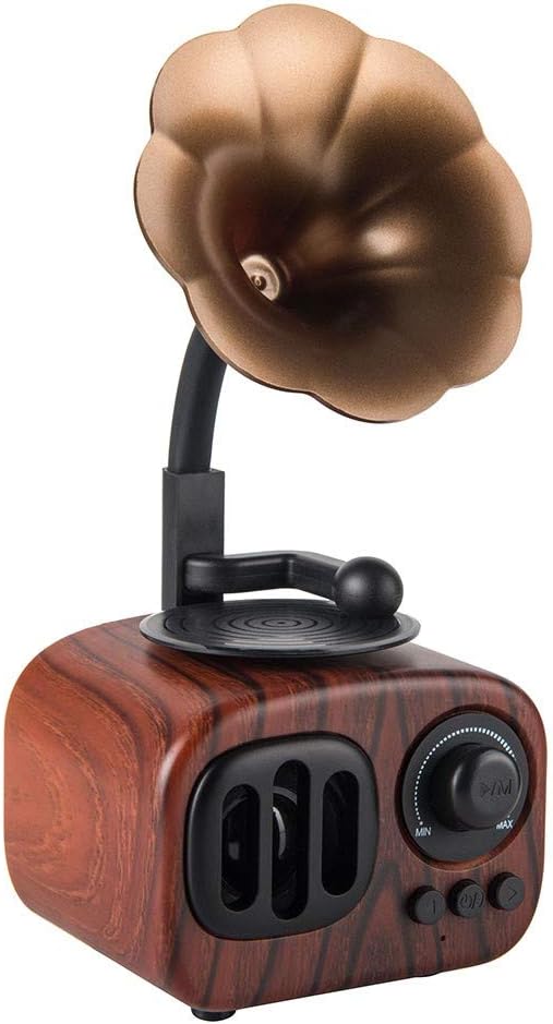 EasyBuying Vintage Style Wooden Texture Portable Wireless BT Speaker Built-in MIC Support TF Card/U Disk/AUX Audio Retro Loudspeaker Music Player Cof