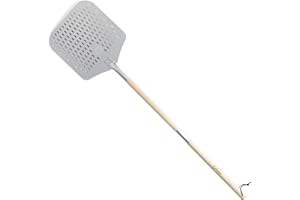Chef Pomodoro Perforated Aluminum Long Extendable Pizza Peel, 12 x 14-Inch, with Detachable Wood 49-Inch Handle for Easy Stor