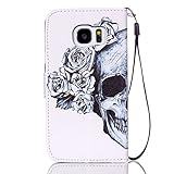 Urberry S7 Wallet Case, Skull and Flower Print Case for Samsung Galaxy S7, Shock-proof Case with a Free Phone Bracket
