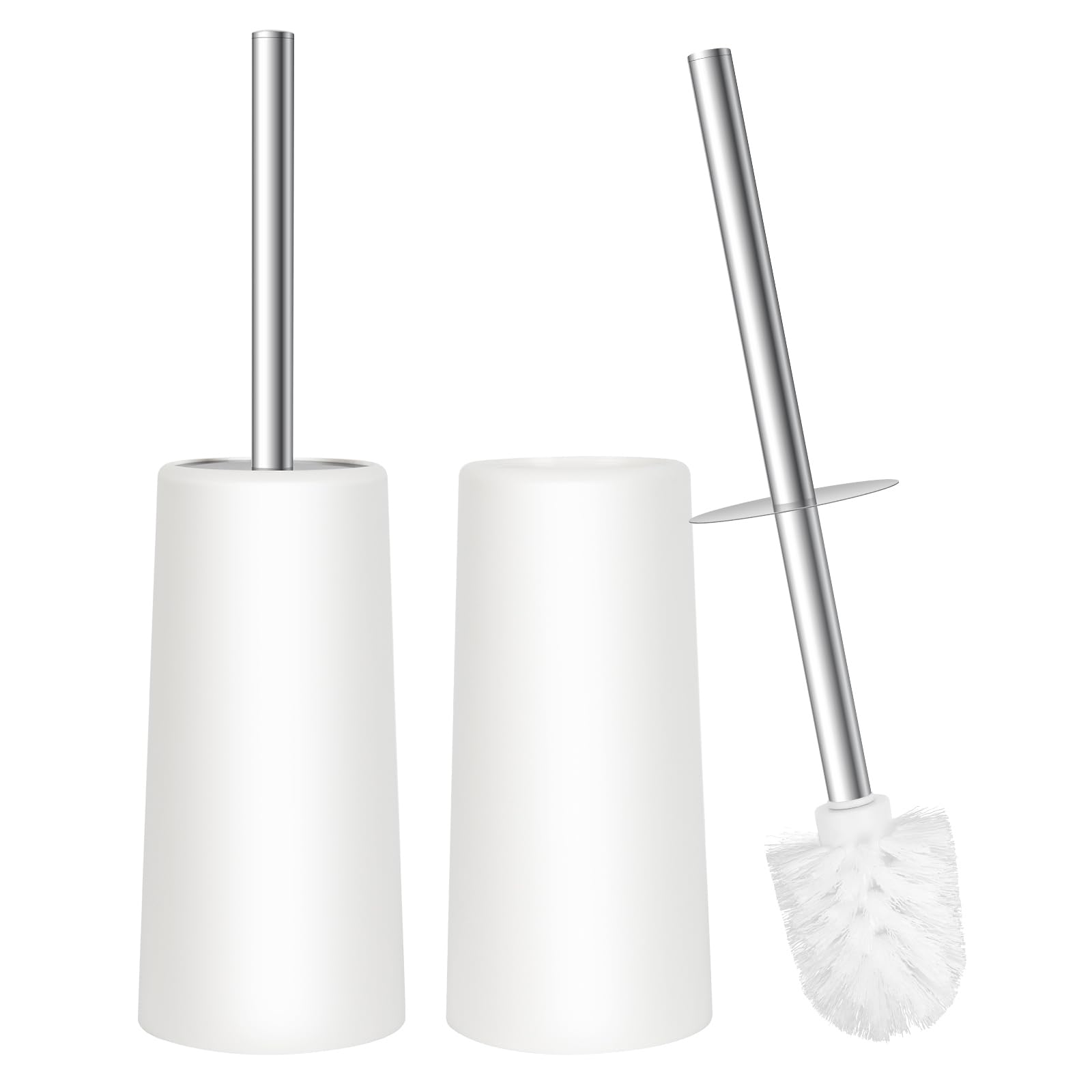 Topsky 2-Pack Closed Toilet Brush Compact Toilet Brush and Holder Plastic Conical Barrel Loo Brush (White)