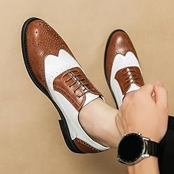 HuitJours Men Brown White Oxford Gatsby Lace up