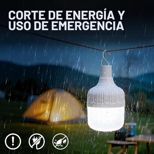 LETOUR Rechargeable Camping Lamp, 5000 Lumens, Portable LED Light Bulb with 5 Lighting Modes, IP45 Waterproof, 8800 mAh Hiking Camping Emergency Outdoor