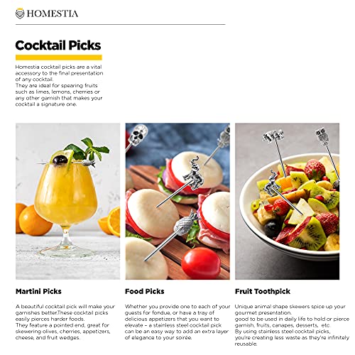 Homestia Cocktail Toothpicks Stainless Steel Animal Fancy Picks Reusable Garnish Skewers
