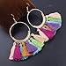 Tassel Earrings Boho Chic Drop Dangle, Brass Hoop and Rainbow Tassel Women Girls Jewelry for Casual Wear or Formal Dress