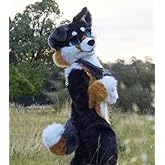 PROPSCOS Black Brown Long Fur Husky Dog Fox Fursuit Mascot Costumes Cartoon