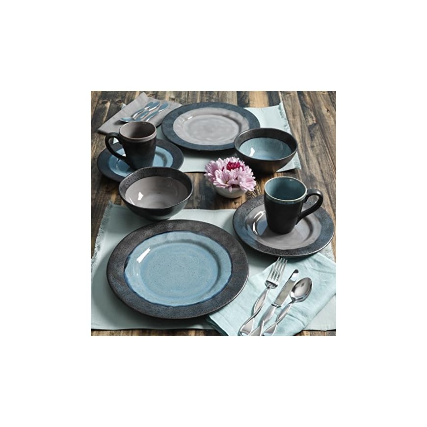 Gibson Dragonstone 16 pc Dinnerware Set Grey Stoneware, Gray LAVORIST