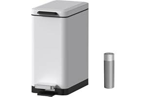 Mbillion Bathroom Trash Can with Lid Slim Stainless Steel Small Bathroom Garbage Can 10 Liter, 2.6 Gallon Soft Close, Step Pedal, Slim Wastebasket for Toilet, Office, Bedroom, White