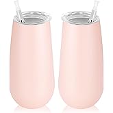 Lifecapido 2 Pack Stemless Insulated Tumblers, 6oz Stainless Steel Unbreakable Champagne Flute Tumbler for Wedding, Christmas Party, Bride Shower