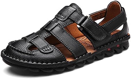 Mobnau Mens Rubber Sole Closed Toe Leather Fashion Sandals Black 44 9.5 D(M) US