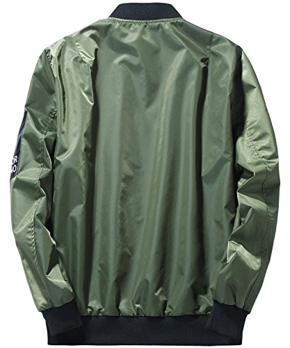 HENGAO Men's Casual Reversible Patches Varsity Bomber Jacket Coat Outwear, Military Green, XL/48R = Tag 5XL - Thumbnail 4