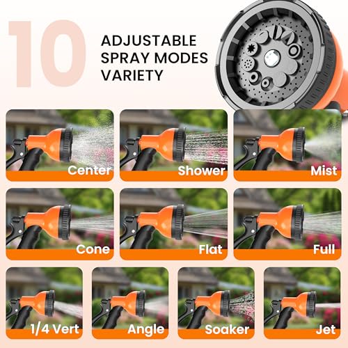 Retractable Garden Hose Reel, 1/2 in x 100 ft Wall Mounted Hose Reel Heavy Duty with 10-Function Sprayer Nozzle, Any Length Lock, Slow Return System, 180°Swivel Bracke for Large Yard Lawn Car Washing