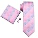 Hi-Tie Men Pink Blue Check Plaid Tie Necktie with Cufflinks and Pocket Square Tie Set