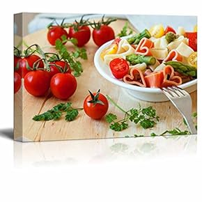 Romantic Dinner Delicious HeartShaped Pasta with Tomatoes Asparagus and Fresh Herbs - Canvas Art Wall Art - 12" x 18"