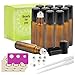 Mavogel 12-Piece 10ml Amber Glass Roll on Bottles with Stainless Steel Roller Ball, 6 Extra Roller Ball, 18-Piece Labels, Opener and 3ml Dropper for Essential Oils