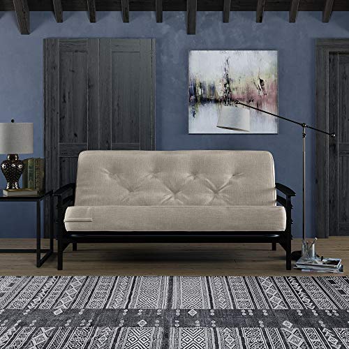 DHP Richmond Espresso Wood Arm Futon with 8” Coil Futon Mattress in Tan