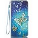 JanCalm for Galaxy S8 Plus Case, [Kickstand] [Card/Cash Slots] [Wrist Strap] Design Pattern Premium PU Leather Fold Flip Pouch Cover Blue Butterfly