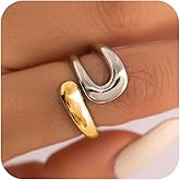 HUASAI Gold and Silver Rings Mixed Metal Ring Two Tone Ring Chunky Open Stackable Statement Rings for Women Fashion Jewelry Gift