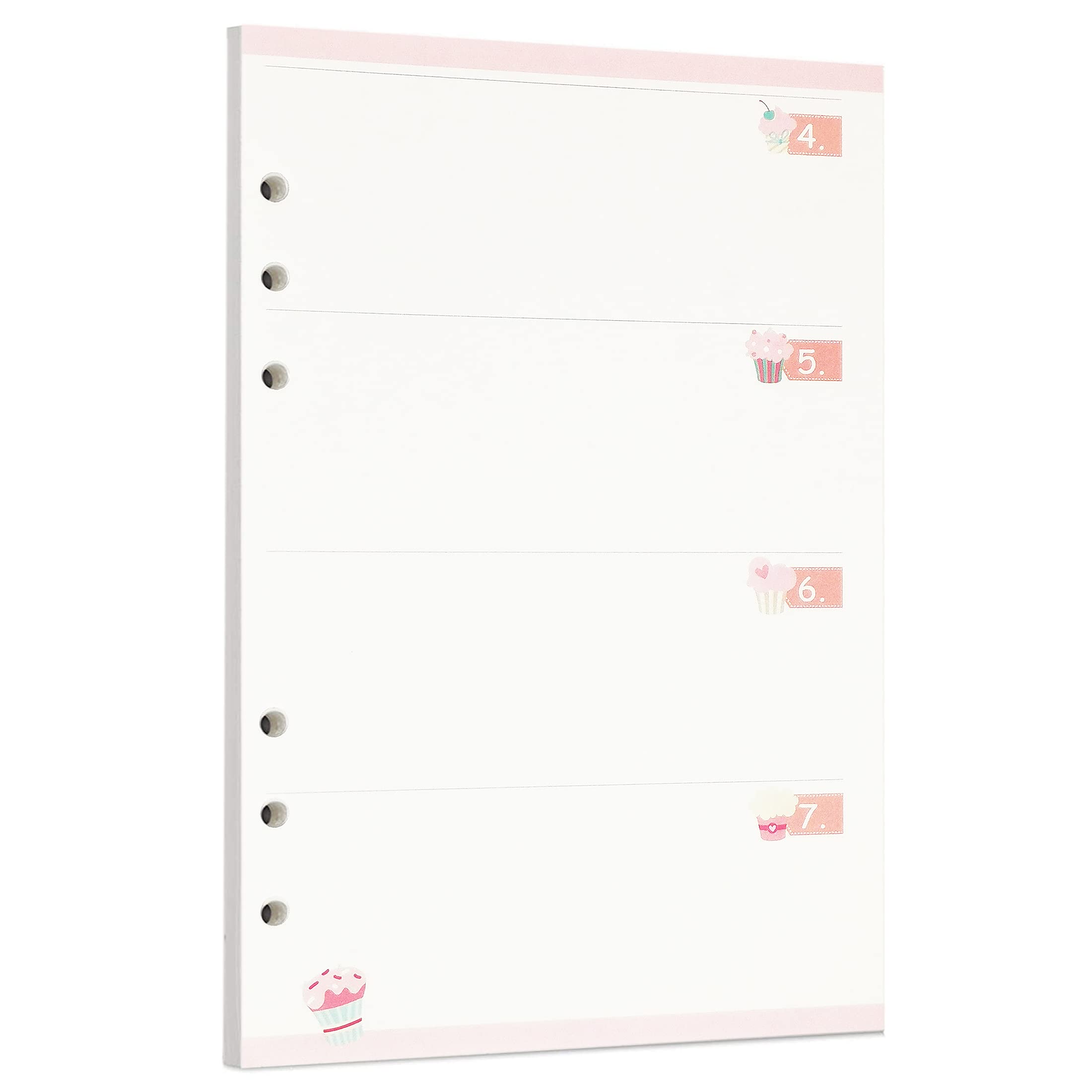 Zelten 40 Sheets 80 Pages Colorful Loose Leaf Punched Paper Refills Paper for 6 Hole Binder Personal Organizer Diary Notebook Refillable Planner (A5, Cupcake Weekly Planner)