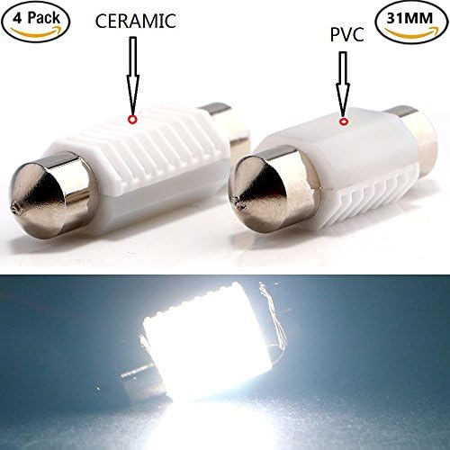 EverBrightt 4-Pack White 300 Lumens 31MM 3030 2SMD Ceramic Festoon Led Car Interior Dome Trunk Light Lamp Constant Nonpolarity DC12V