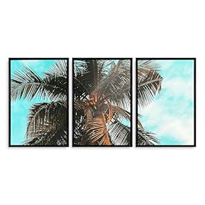 3 Piece Framed Canvas Wall Art for Living Room, Bedroom Vintage Tropical Palm Trees Canvas Prints for Modern Home Decoration Ready to Hang - 16"x24"x3 Panels