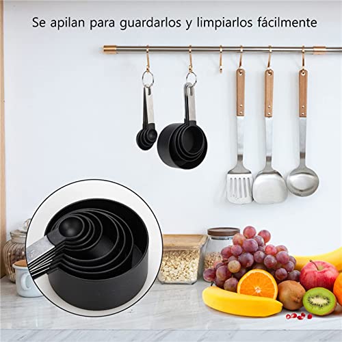 8 Cucharas Medidoras y Tazas Medidoras,Herramientas de Medición de Cocina Apilables con Mango de Acero Inoxidable,Tazas Medidoras de Cocina para Medir Líquidos y Los Ingredientes