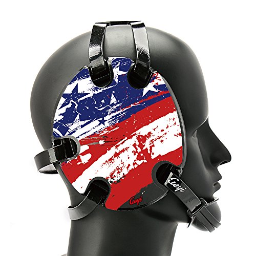 Geyi Wrestling Headgear with American Flag Decals (Black)