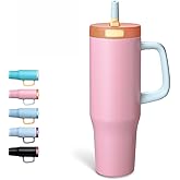 Winscj 40 oz Tumbler with Handle and Straw,100% Leakproof Insulated Tumbler with Lid and Straw,Stainless Steel Water Bottle,for Home Office Travelling,Fits in Cup Holder (Sakura Pink)