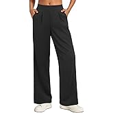 Feiersi Women Stretchy Wide Leg Pants Soft Elastic High Waisted Casual Palazzo Pants Trousers with Pockets(Black,Large)
