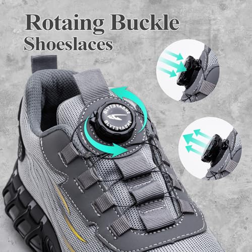 GemChve Safety Shoes Men Women Lightweight Breathable Sneakers Non-Slip Safety Shoes with Steel Toe Quick Adjustment of Laces 36-46 EU