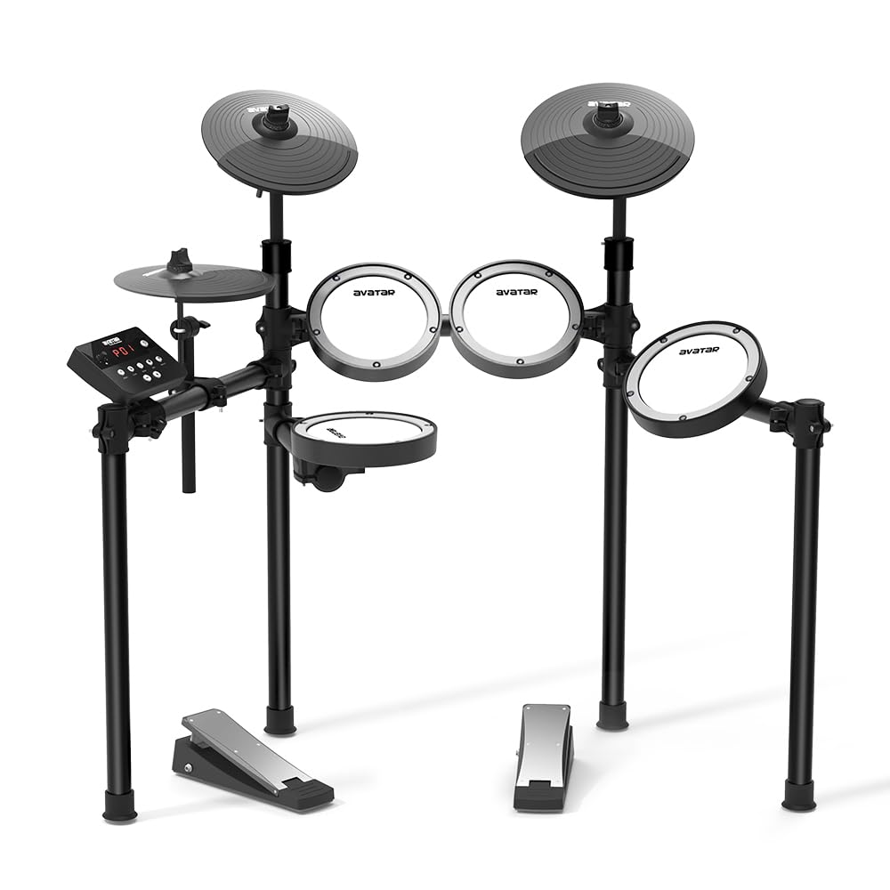 HXW SD61-4 Electric Drum Set Compact Electronic Drum Kit With Mesh Heads, 200+ Sounds, Support USB-Midi, Super Solid Rack, Drum Key & Drum Sticks Included